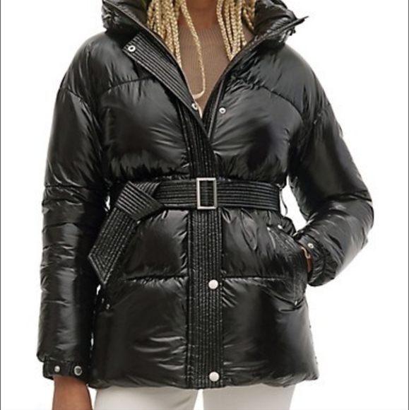NOIZE AZZURA Hooded Belted Puffer Jacket - Picture 1 of 4